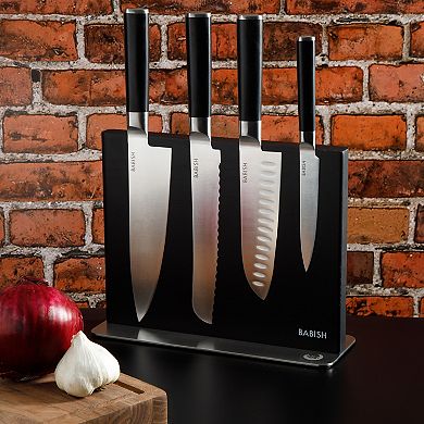Babish High Carbon 1.4116 German Steel 5 Piece Forged Kitchen Knife Set with Magnetic Knife Holder