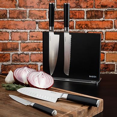 Babish High Carbon 1.4116 German Steel 5 Piece Forged Kitchen Knife Set with Magnetic Knife Holder