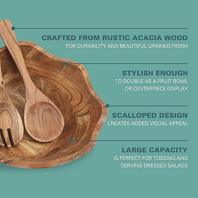 Gibson Home Sandhurst 3 Piece Acacia Salad Bowl Set with Servers