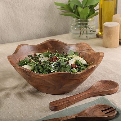 Gibson Home Sandhurst 3 Piece Acacia Salad Bowl Set with Servers