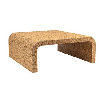 Hello Honey Woven Water Hyacinth & Acacia Wood Coffee Table with Waterfall Edge