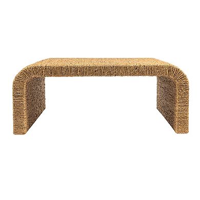 Hello Honey Woven Water Hyacinth & Acacia Wood Coffee Table with Waterfall Edge