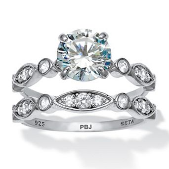 2.52 TCW Round Cubic Zirconia Platinum-plated Sterling Silver Bridal Ring Set