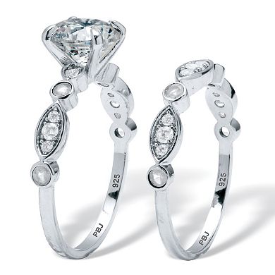 2.52 TCW Round Cubic Zirconia Platinum-plated Sterling Silver Bridal Ring Set