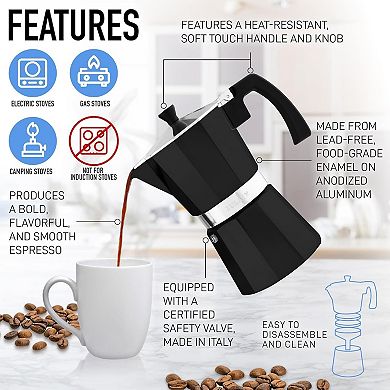 Zulay Kitchen Moka Pot Espresso Stovetop Coffee Maker - Makes 12 Espresso Cups