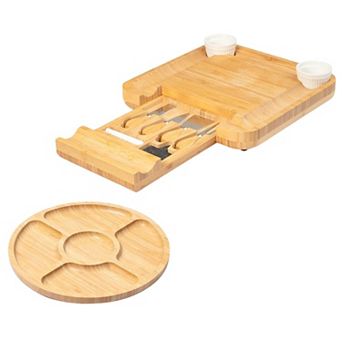 Zulay Kitchen Premium Charcuterie Board - Extra Thick Wood Board with 4 pc Knife Set