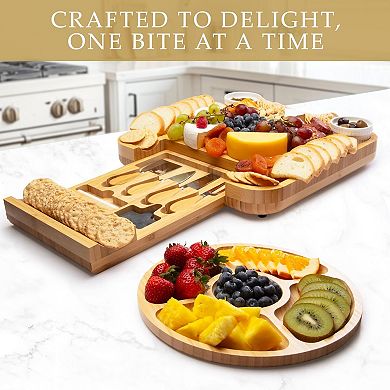 Zulay Kitchen Premium Charcuterie Board - Extra Thick Wood Board with 4 Piece Knife Set