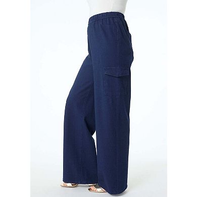 Roaman's Women's Plus Size Wide Leg Cargo Knit Jean