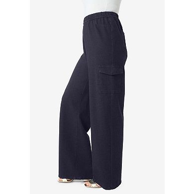 Roaman's Women's Plus Size Wide Leg Cargo Knit Jean