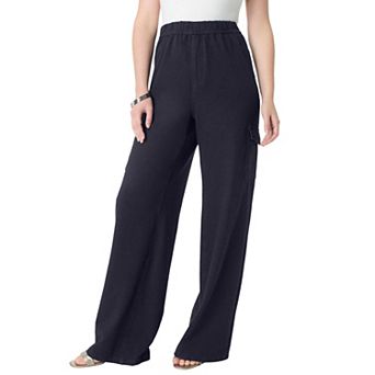 Roaman's Women's Plus Size Wide Leg Cargo Knit Jean