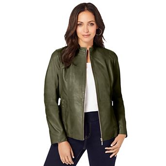 Jessica London Women's Plus Size Zip Front Leather Jacket