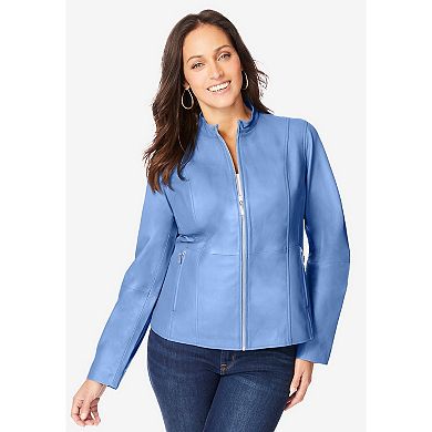 Jessica London Women's Plus Size Zip Front Leather Jacket