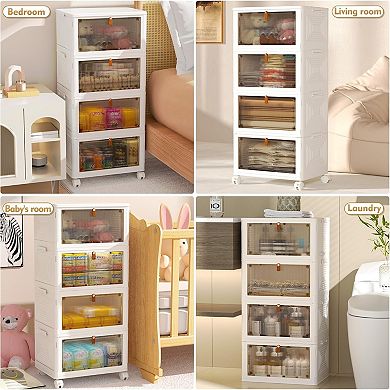 Stackable Storage Bins 4 Tier with Wheels Collapsible Design