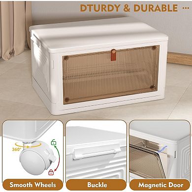 Stackable Storage Bins 4 Tier with Wheels Collapsible Design