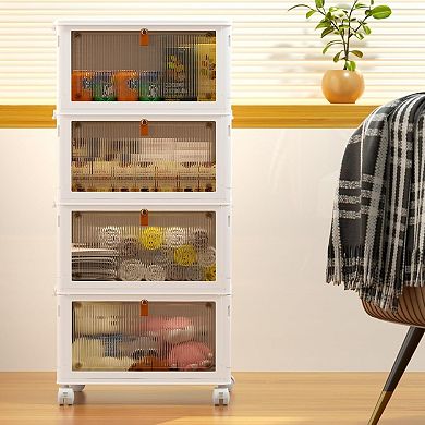 Stackable Storage Bins 4 Tier with Wheels Collapsible Design