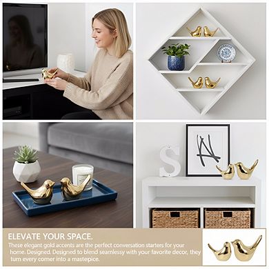 Gold Small Bird Statues, Modern Home Decor Figurines for Living Room