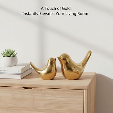 Gold Small Bird Statues, Modern Home Decor Figurines for Living Room