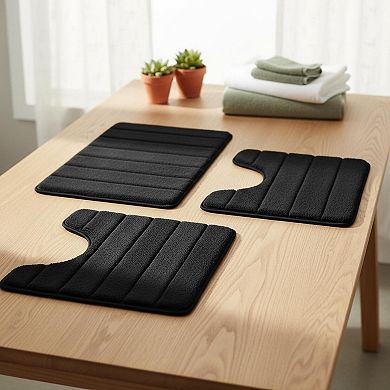 Memory Foam Bathroom Rug Set 3 Piece Non Slip Absorbent Washable Soft