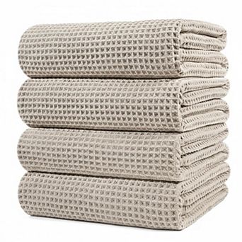KAUFLY 4-Pack 430 GSM Waffle Microfiber Bath Towels - Quick Dry, Lint Free & Oversize