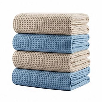 KAUFLY 4-Pack 430 GSM Waffle Microfiber Bath Towels - Quick Dry, Lint Free & Oversize