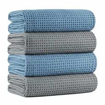 KAUFLY 4-Pack 430 GSM Waffle Microfiber Bath Towels - Quick Dry, Lint Free & Oversize