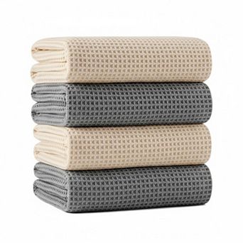 KAUFLY 4-Pack 430 GSM Waffle Microfiber Bath Towels - Quick Dry, Lint Free & Oversize