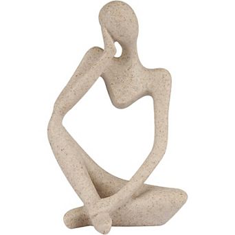 Left Hand Thinker Statue Small, Sandstone Abstract Decor for Home Shelf