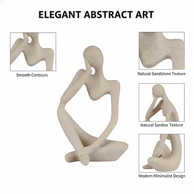 Left Hand Thinker Statue Small, Sandstone Abstract Decor for Home Shelf
