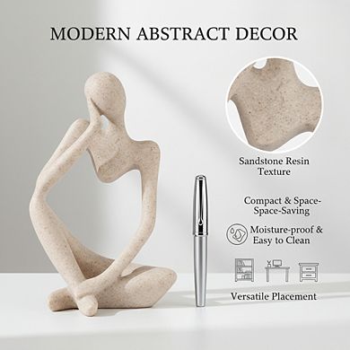 Left Hand Thinker Statue Small, Sandstone Abstract Decor for Home Shelf