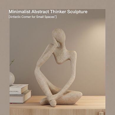 Left Hand Thinker Statue Small, Sandstone Abstract Decor for Home Shelf