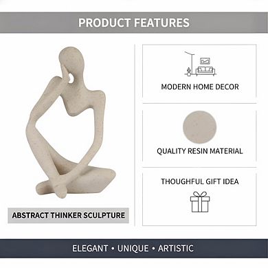 Left Hand Thinker Statue Small, Sandstone Abstract Decor for Home Shelf
