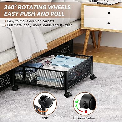Under Bed Storage with Wheels Metal Containers 2 Pack