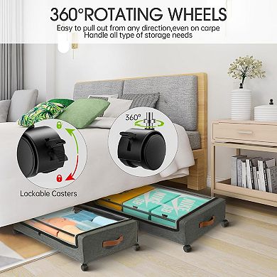 Under Bed Storage with Wheels Metal Drawers 2 Pack