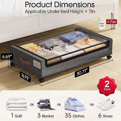 Under Bed Storage with Wheels Metal Drawers 2 Pack