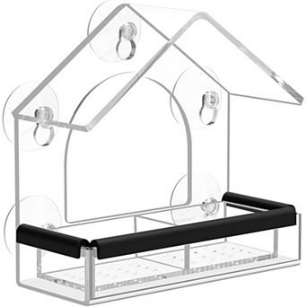 Outdoor Clear Window Bird Feeder, Sturdy Acrylic with 5 Suction Cups for Garden
