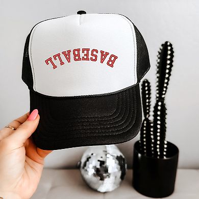 Embroidered Baseball Upside Down Arch - Women's Graphic Foam Trucker Hat