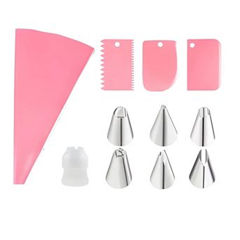 Reusable Silicone Piping Bag with Accessories, 11 pc Set Pink