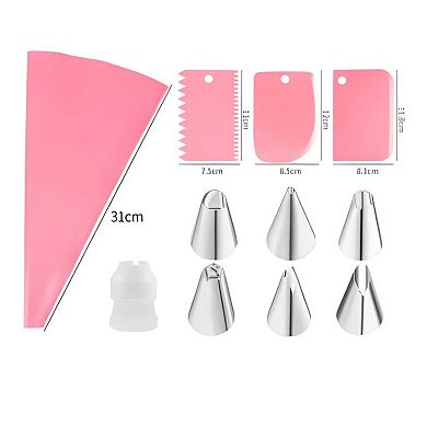 Reusable Silicone Piping Bag with Accessories, 11 Pcs Set Pink