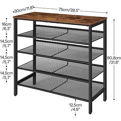 Shoe Rack 5 Tier Adjustable Mesh Shelves for Entryway Closet