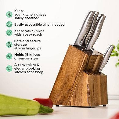15-Slot Wood Knife Block, Professional Holder for Sharp Storage