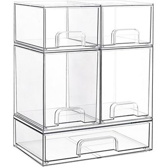 Stackable Storage Drawers Set of 5 Clear Plastic Organizer Bins