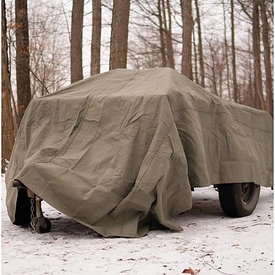 Olive Drab 18 oz Heavy Duty Canvas Tarp, Waterproof UV Resistant with Rustproof Grommets 8x12 ft