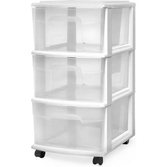 Rolling Storage Cart 3 tier with Clear Bin Drawers Removable Wheels