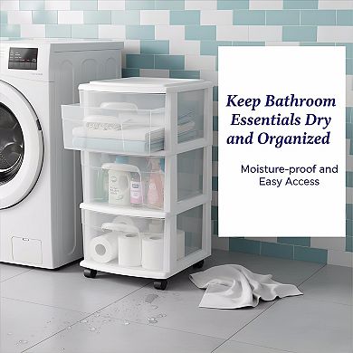 Rolling Storage Cart 3 Tier with Clear Bin Drawers Removable Wheels