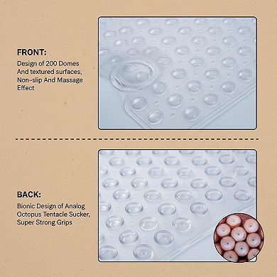 Extra Long Non-Slip Bath Mat with Suction Cups Drain Holes Machine Washable