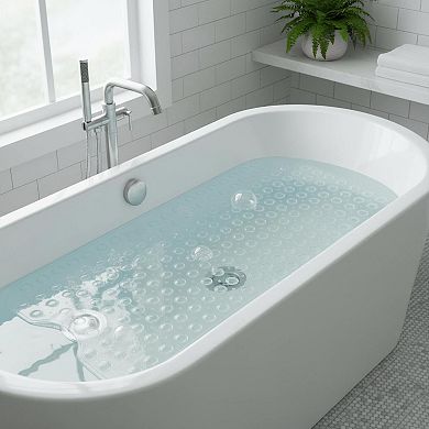 Extra Long Non-Slip Bath Mat with Suction Cups Drain Holes Machine Washable