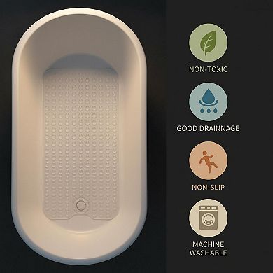 Extra Long Non-Slip Bath Mat with Suction Cups Drain Holes Machine Washable