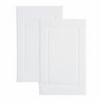 2 pc White Cotton Bath Mats Set Soft Absorbent Reversible Quick-Dry