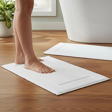 2-Piece White Cotton Bath Mats Set Soft Absorbent Reversible Quick-Dry