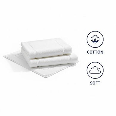 2-Piece White Cotton Bath Mats Set Soft Absorbent Reversible Quick-Dry